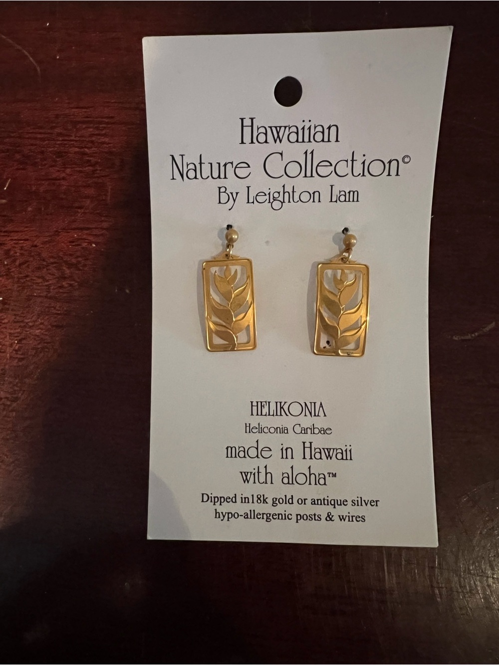 Heliconia Caribae Gold Drop Earrings - Hawaiian Nature Collection